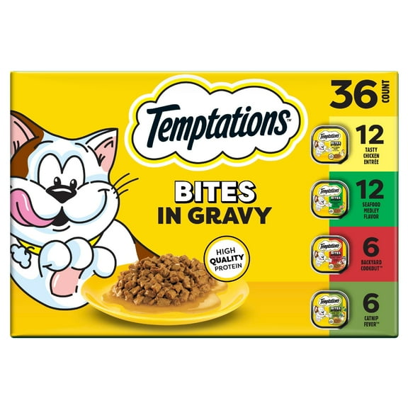 Temptations Bites in Gravy Variety Pack Adult Wet Cat Food, 3.5 oz Trays, 36 pk