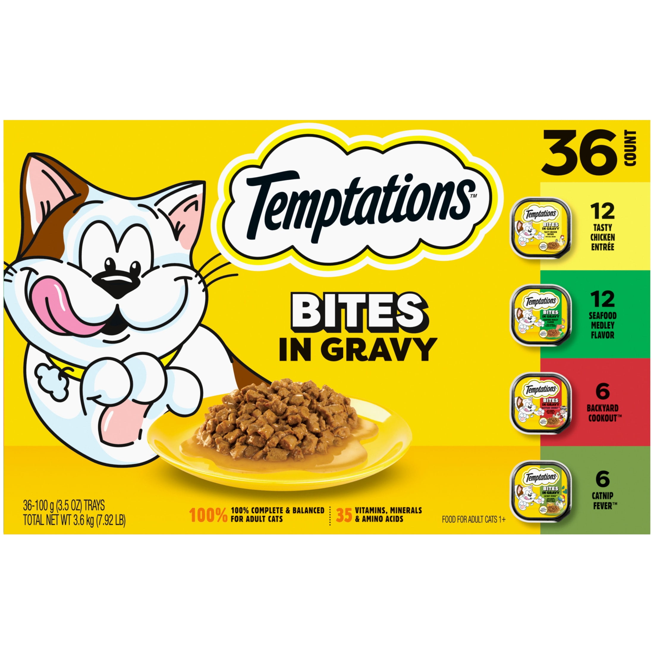 Temptations Bites In Gravy Variety Pack Adult Wet Cat Food, 3.5 Oz Trays, 36 Pk