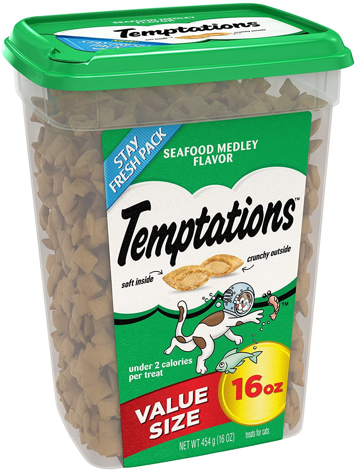 Temptations Classic 16 Oz. Tub, Seafood Medley Cat Treats, LowCalorie