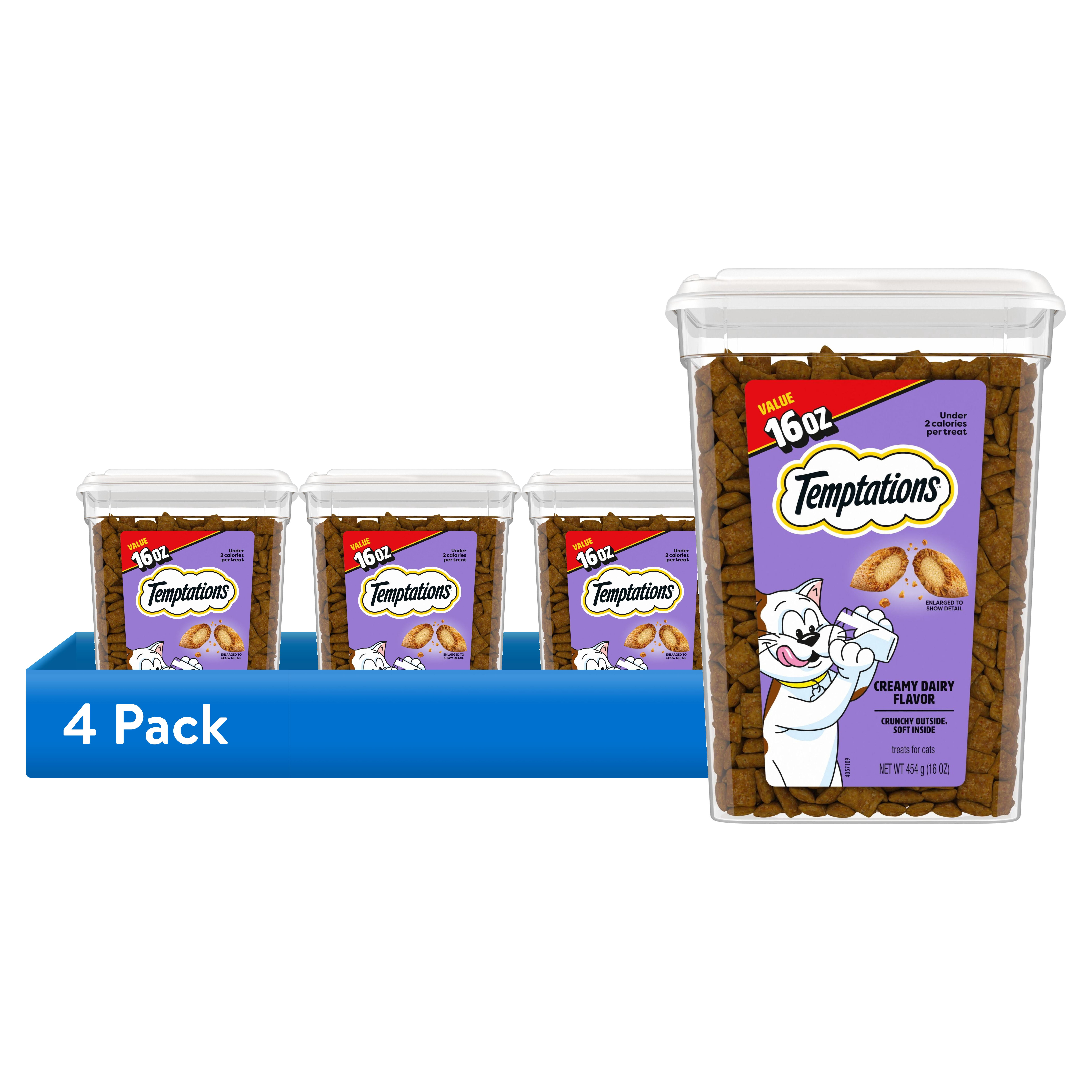 (4 pack) Temptations Classic Creamy Dairy Flavor Crunchy And Soft Treats For Cats, 16 Oz Tub