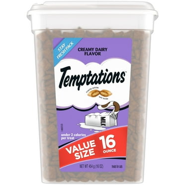 Temptations Classic Creamy Dairy Flavor Crunchy and Soft Wet Treats For Cats, 16 oz Tub