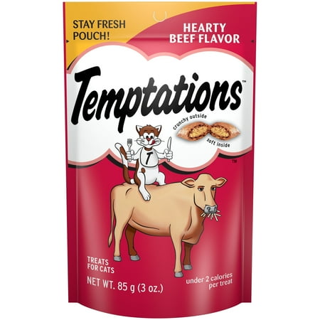 Temptations Classic Dry Hearty Beef Flavor Treats for Adult Cats, 3 oz., Shelf Stable, Plastic Pouch