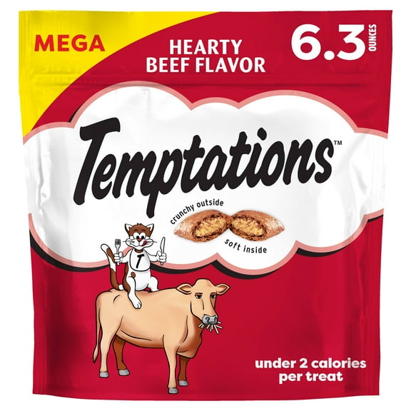 Temptations Classic, Crunchy and Soft Cat Treats, Hearty Beef Flavor, 6.3 oz Pouch