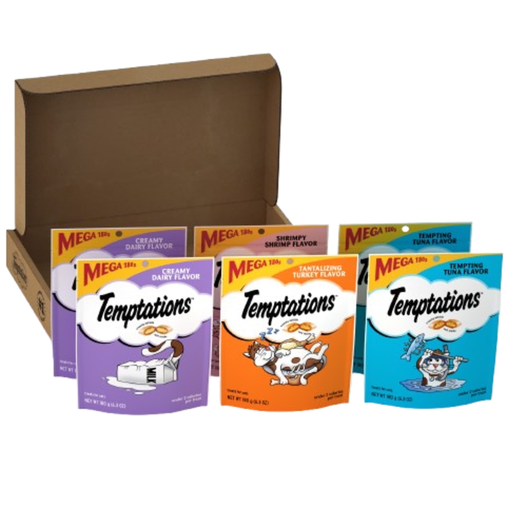 Temptations Classic, Crunchy And Soft Cat Treats Variety Pack, (6) 6.3 Oz Pouch