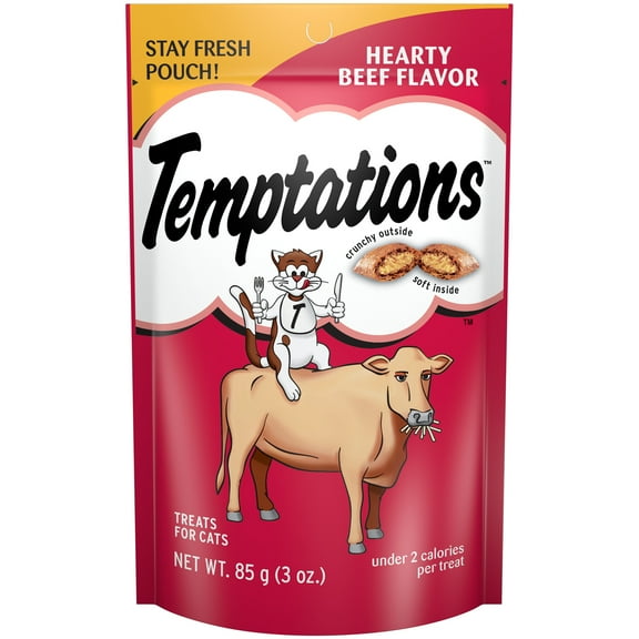 Temptations Classic Dry Hearty Beef Flavor Treats for Adult Cats, 3 oz., Shelf Stable, Plastic Pouch