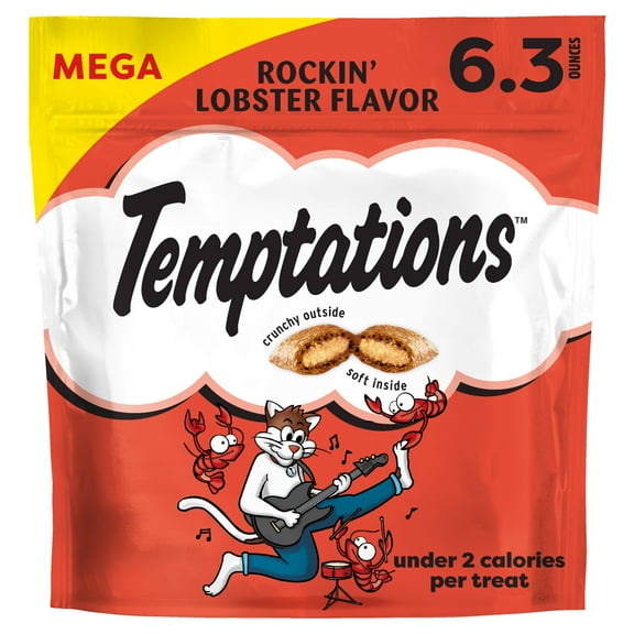 Temptations Classic Rockin' Lobster Flavor Crunchy & Soft Cat Treats, 6.3 oz Pouch