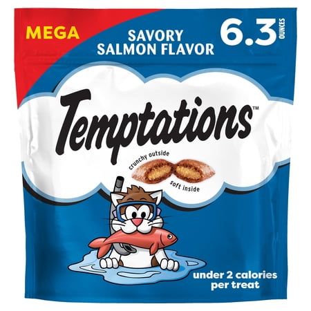 Temptations Classic Cat Treats, Crunchy and Soft Cat Treats, Savory Salmon, 6.3 oz. Pouch