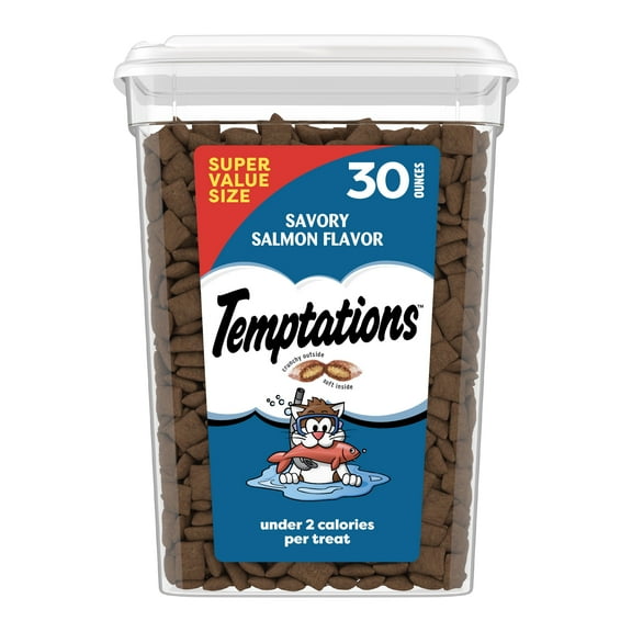 Temptations Classic Savory Salmon Flavor Crunchy And Soft Treats For Cats, 30 Oz Tub