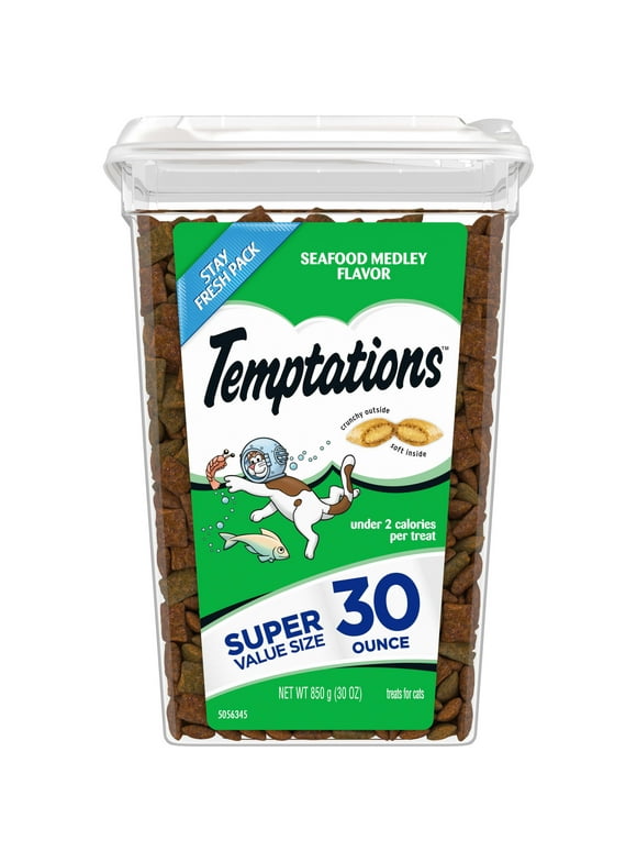 Temptations Classic Seafood Medley Flavor Crunchy And Soft Treats For Cats, 30 Oz Tub
