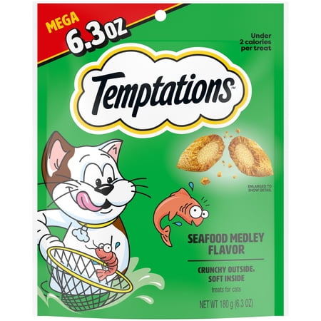 Temptations Classic Seafood Medley Flavor Crunchy And Soft Treats For Cats, 6.3 Oz Pouch