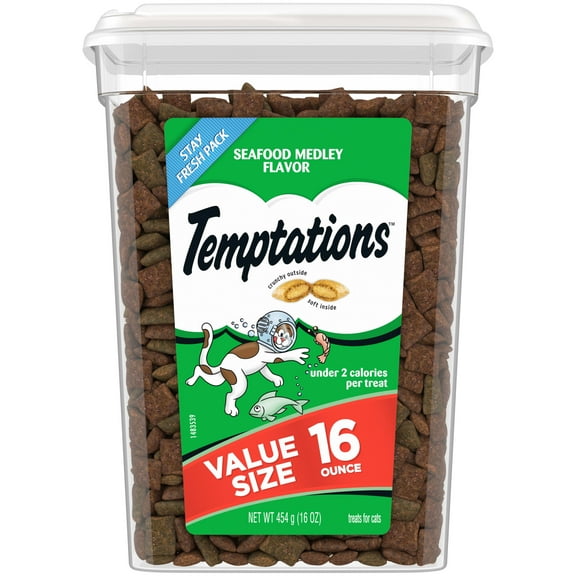 Temptations Classic Seafood Medley Flavor Crunchy & Soft Cat Treats, 16 Oz Tub