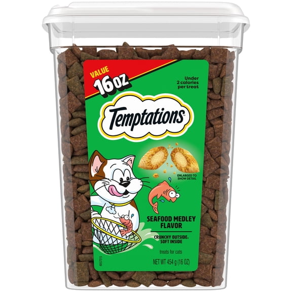 Temptations Classic Seafood Medley Flavor Crunchy & Soft Cat Treats, 16 oz Tub