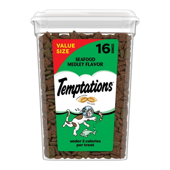 Temptations Classic Seafood Medley Flavor Crunchy & Soft Cat Treats, 16 oz Tub