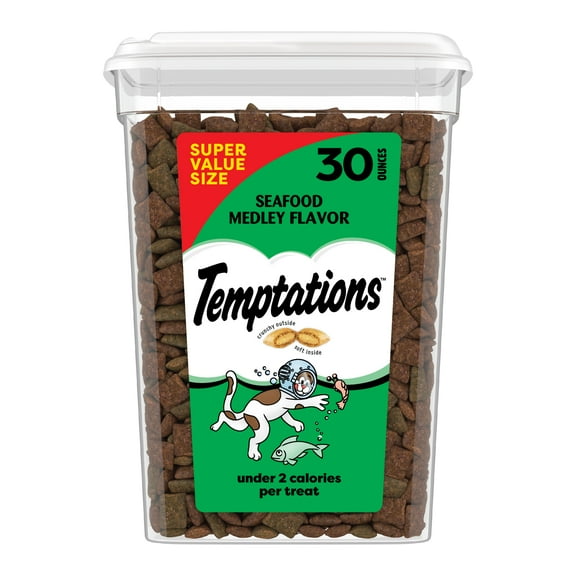 Temptations Classic Seafood Medley Flavor Crunchy And Soft Treats For Cats, 30 Oz Tub
