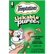 Temptations Creamy Puree Mixups Seafood Medley Flavor Dental Treats for Cats, 1.7 oz Pouches 4 Pack
