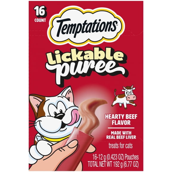Temptations Creamy Puree With Beef Liver Lickable, Squeezable Cat Treats, 16-Pack Of 12G Pouches