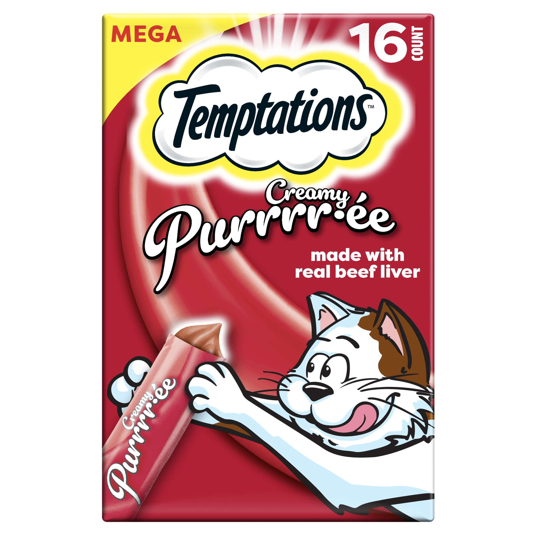 TEMPTATIONS Creamy Puree Wet Cat Treats, Beef Liver, 16-Pack, 12g
