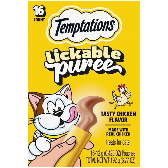 Temptations Creamy Puree With Chicken Squeezable Lickable Wet Treats For Cats, 0.42 Oz (16 Pack)