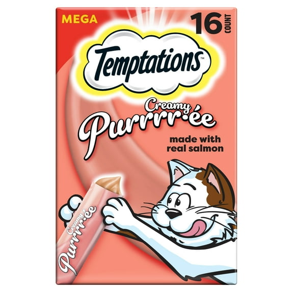 Temptations Creamy Puree With Salmon Squeezable Lickable Wet Treats For Cats, 0.42 Oz (16 Pack)