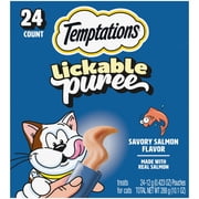 Temptations Creamy Puree With Salmon Squeezable Lickable Wet Treats For Cats, 0.42 Oz 24 Pack