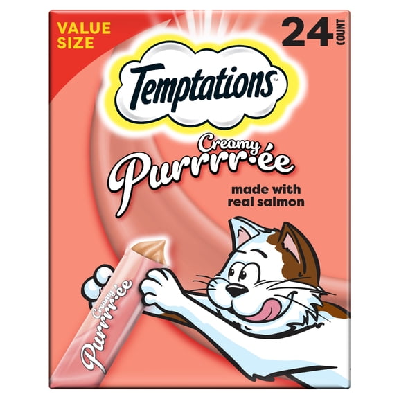 Temptations Creamy Puree With Salmon Squeezable Lickable Wet Treats For Cats, 0.42 Oz (24 Pack)