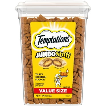 Temptations Jumbo Stuff Tasty Chicken Flavor Crunchy And Soft Treats For Cats, 14 Oz Tub