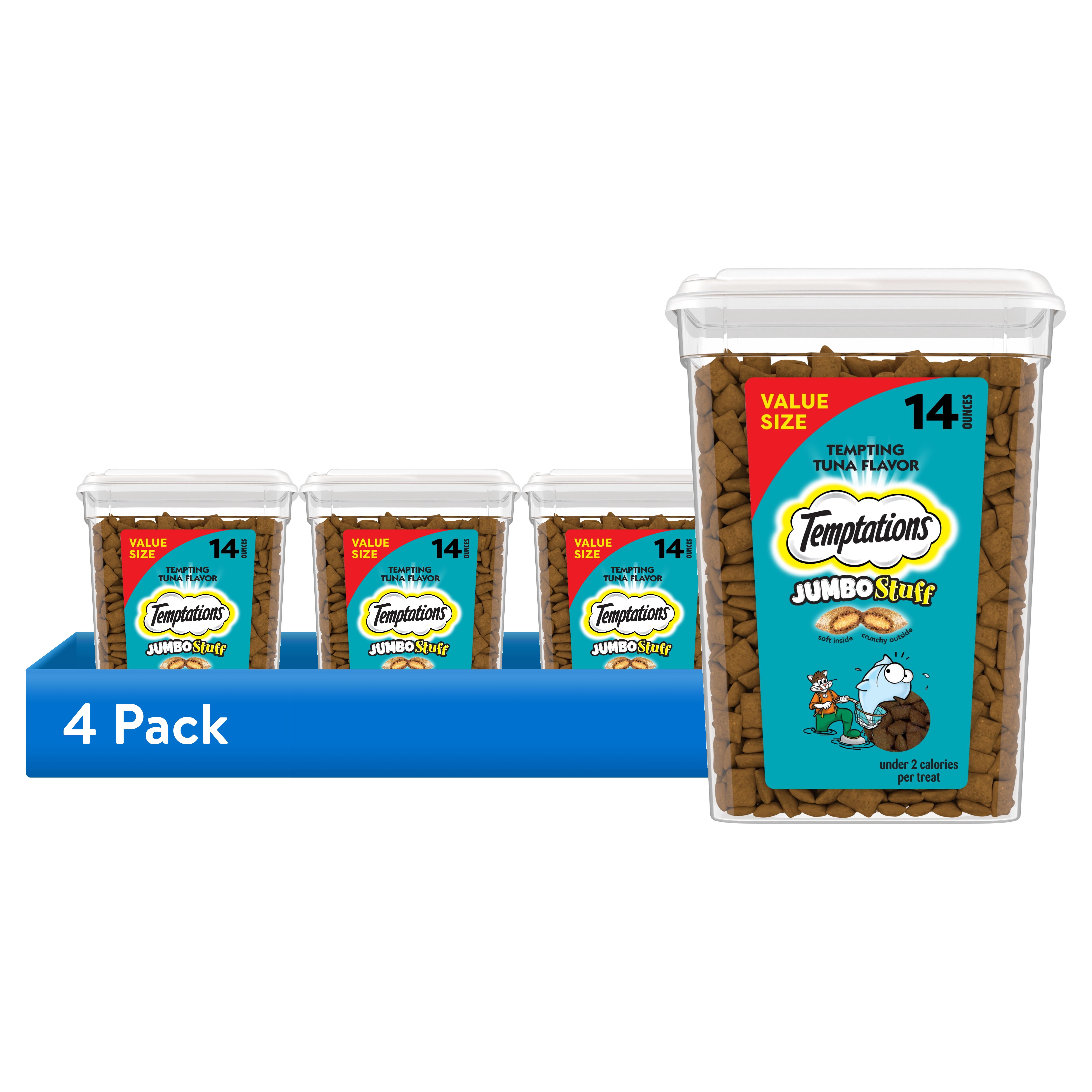 (4 pack) Temptations Jumbo Stuff Tempting Tuna Flavor Crunchy And Soft Treats For Cats, 14 Oz Tub