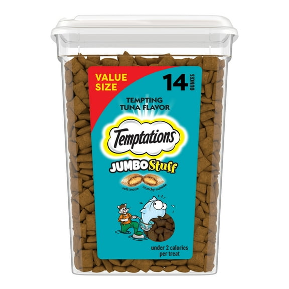 Temptations Jumbo Stuff Tempting Tuna Flavor Crunchy And Soft Treats For Cats, 14 Oz Tub