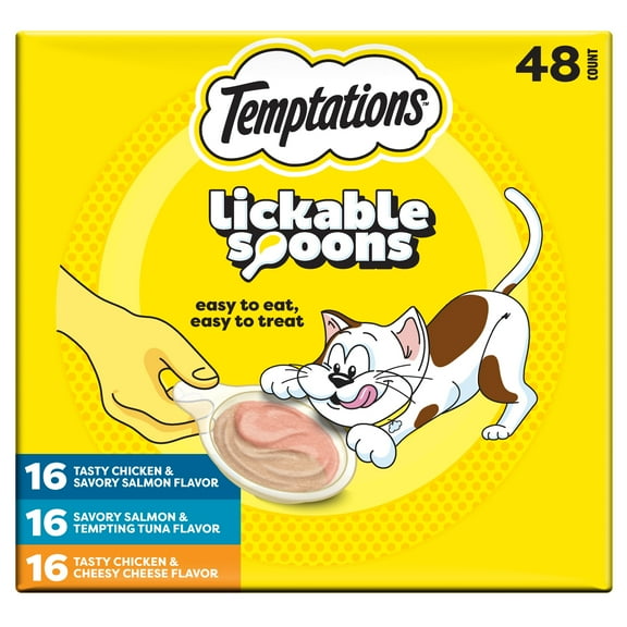 Temptations Lickable Spoons Adult Wet Cat Treat, 10 grams, Variety Pack of 48