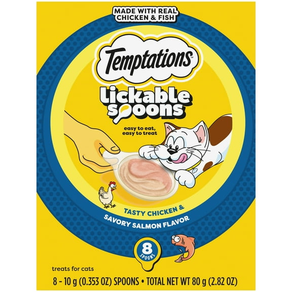 Temptations Lickable Spoons Wet Cat Treat,  Chicken And Savory Salmon, 10 G, 8 Ct