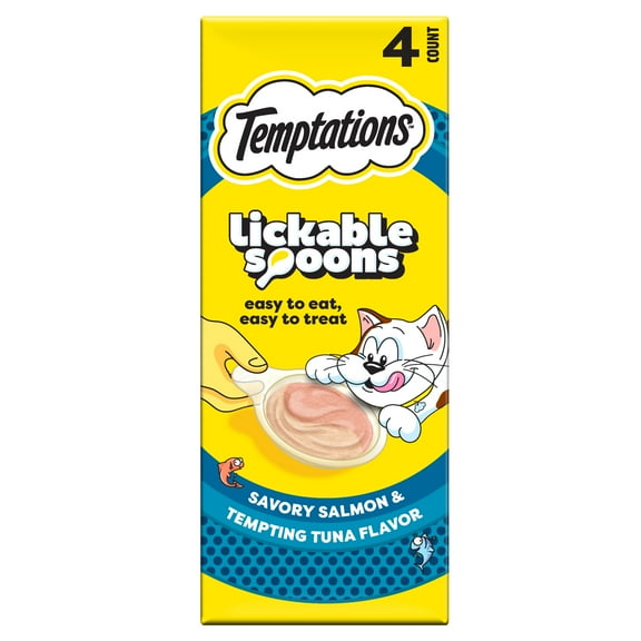 Temptations Lickable Spoons Wet Cat Treat, Savory Salmon & Tempting Tuna, 10 Grams, Pack of 4