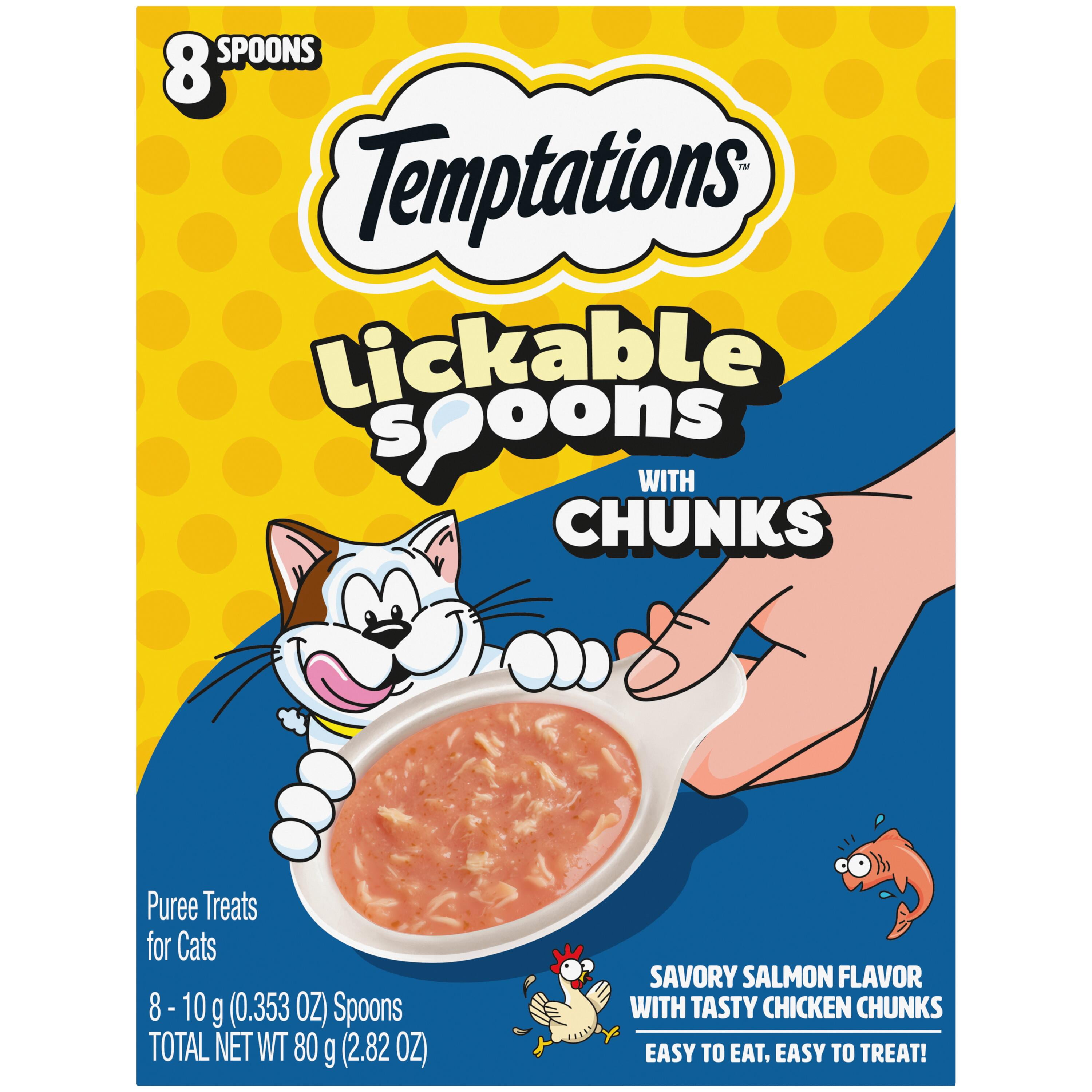 TEMPTATIONS Lickable Spoons with Meaty Inclusions Savory Salmon with Tasty Chicken Chunks 8ct