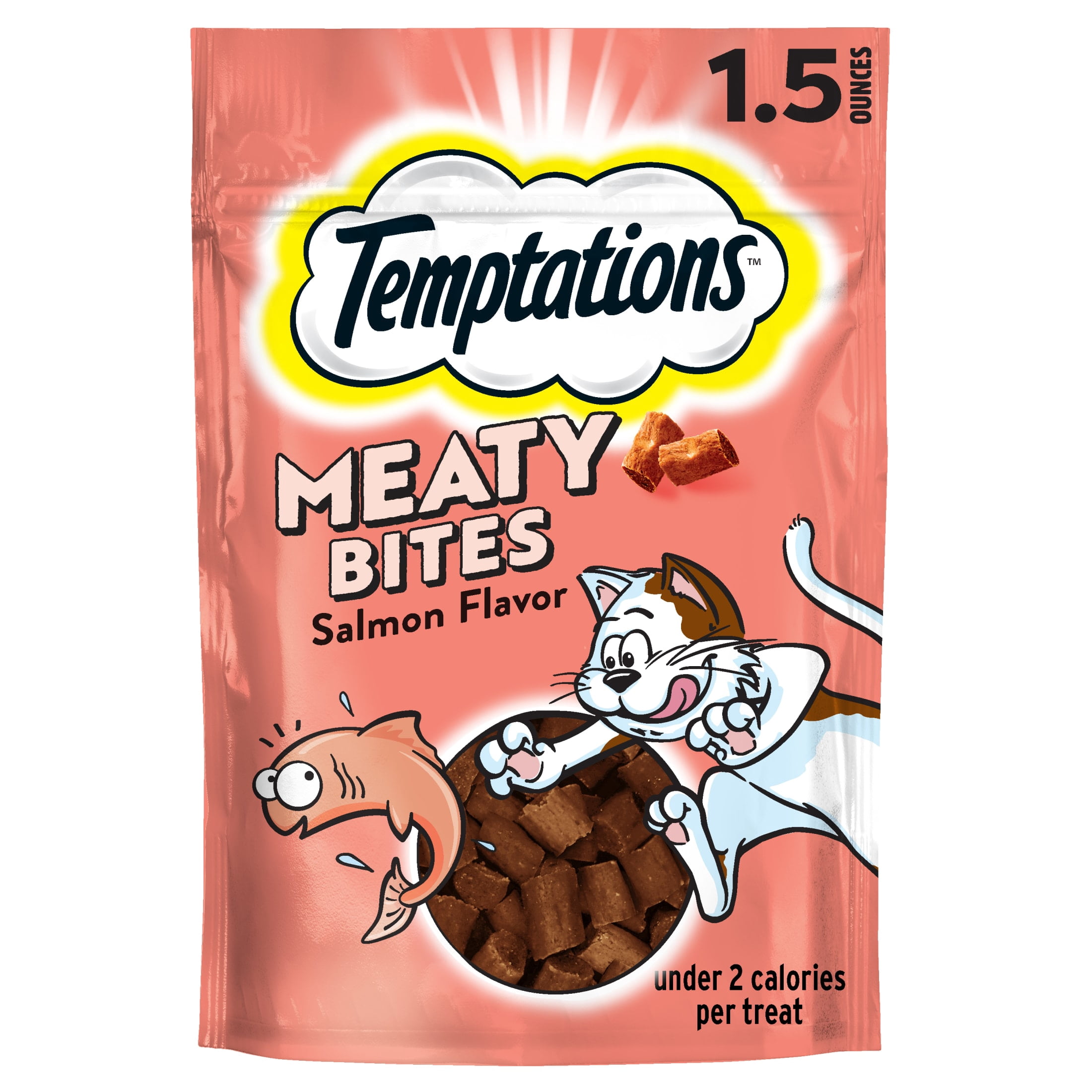 Temptations Meaty Bites Salmon Flavor Topper & Soft Treat for Cat, 1.5 oz (7 Count)