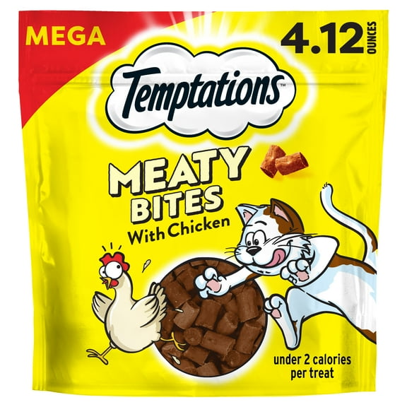 Temptations Meaty Bites, Soft and Savory Cat Treats, Chicken Flavor, 4.12 oz Pouch