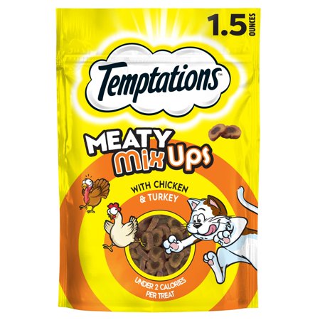 Temptations Meaty Mixups Chicken And Turkey Crunchy And Soft Cat Treats For Adult Cats, 1.5 Oz Pouch