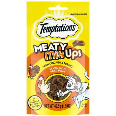 Temptations Meaty Mixups Chicken And Turkey Crunchy And Soft Cat Treats For Adult Cats, 1.5 Oz Pouch