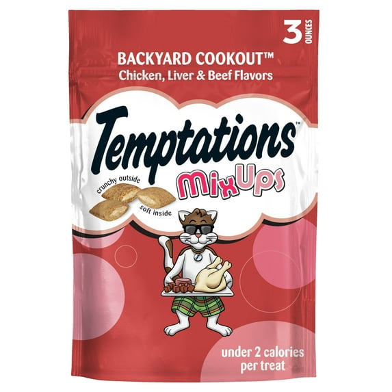 Temptations Mixups Crunchy and Soft Cat Treats Backyard Cookout Flavor, 3 oz Pouch
