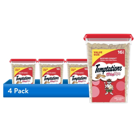 (4 pack) Temptations Mixups Backyard Cookout Flavor Crunchy & Soft Cat Treats, 16 Oz Tub