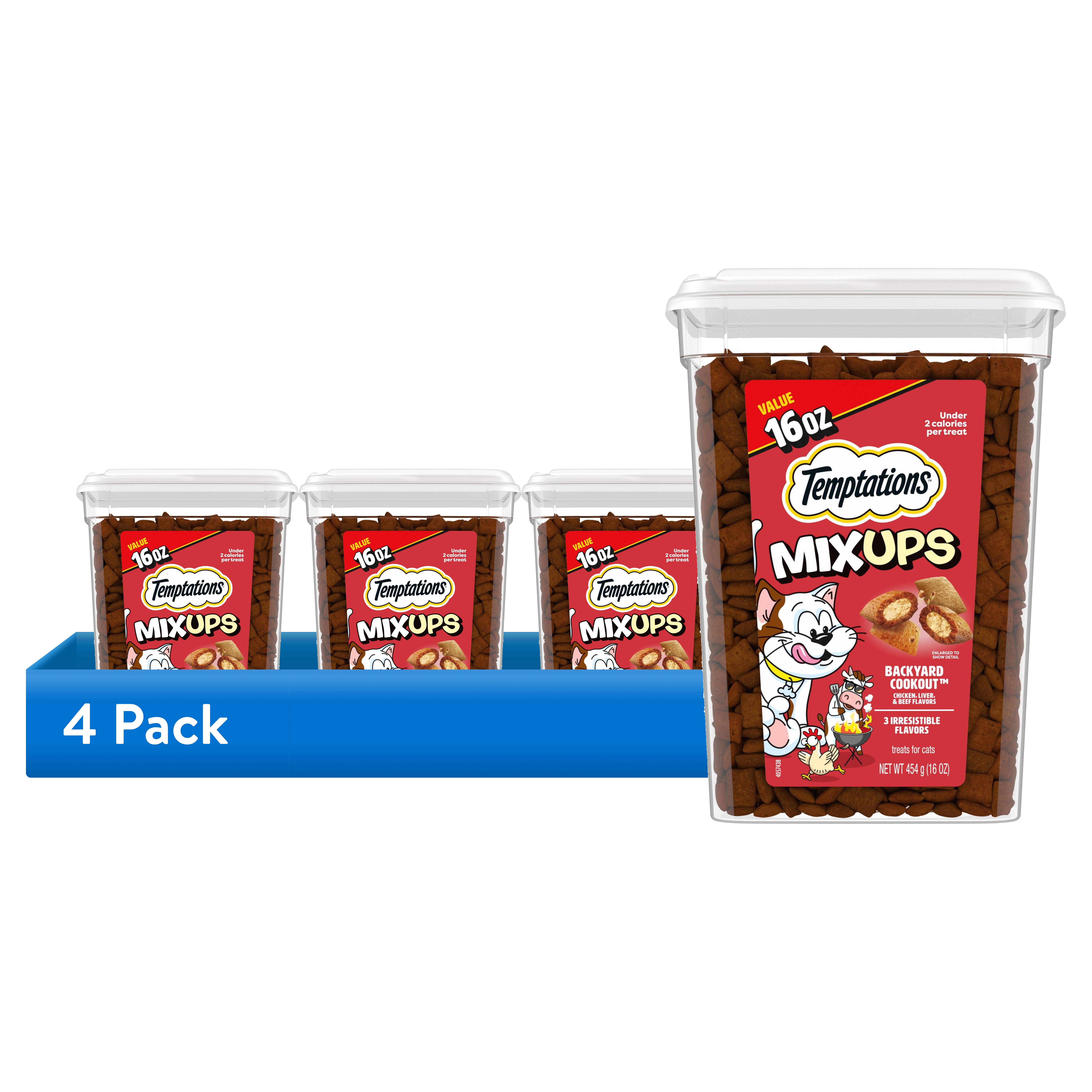 (4 pack) Temptations MixUps Backyard Cookout Flavor Crunchy & Soft Cat Treats, 16 oz Tub