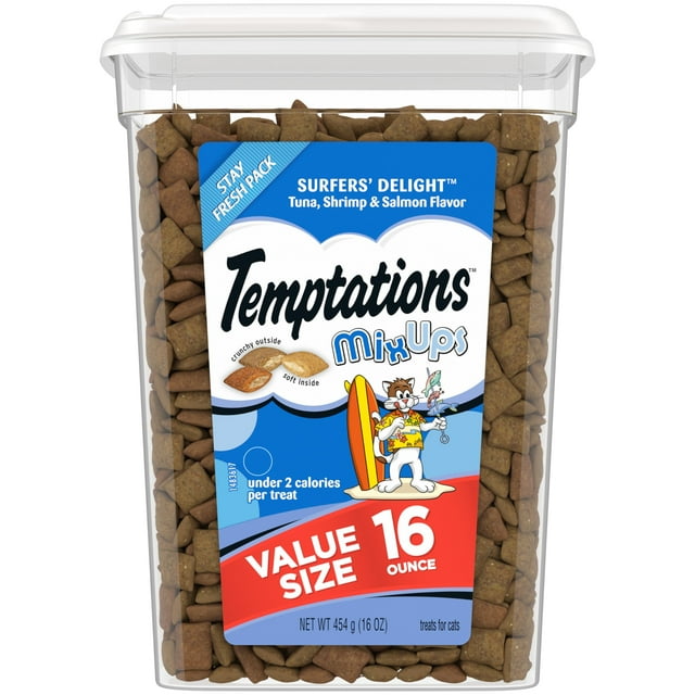 Temptations MixUps Crunchy and OIF8&nbsp;Soft Cat Treats Surfer's Delight Flavor, 16 oz. Tub