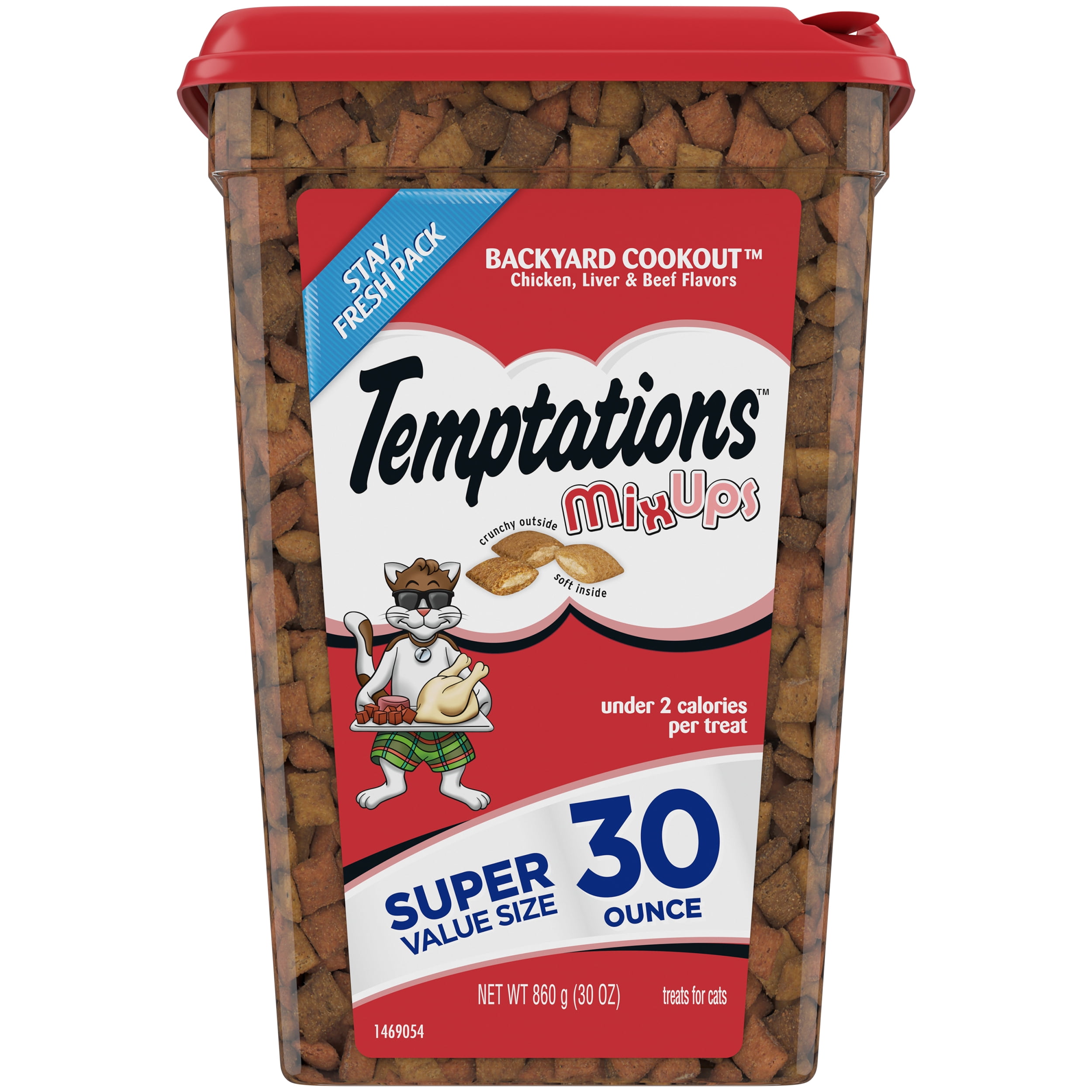 Temptations Mixups Backyard Cookout Flavor Crunchy And Soft Cat Treats, 30 Oz Tub