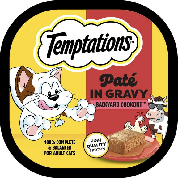 Temptations Pate in Gravy Backyard Cookout Flavor Adult Wet Cat Food, 3.5 oz Tray