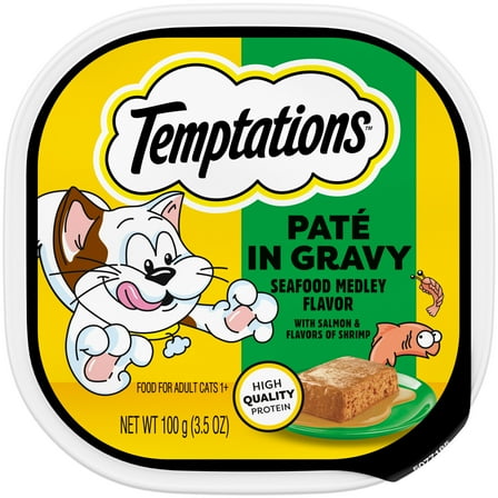 Temptations Seafood Medley Flavor Paté In Gravy Wet Cat Food, 3.5 Oz Tray