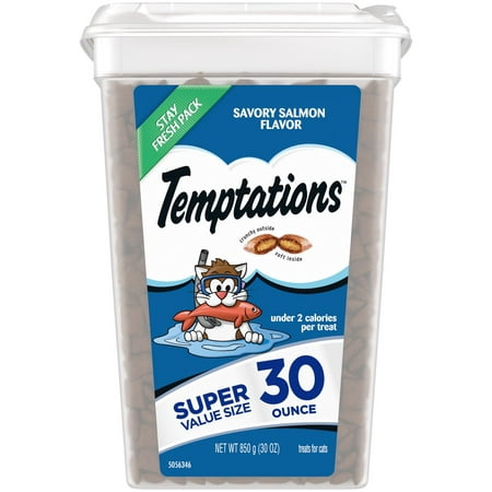 Temptations Savory Salmon Flavor Crunchy and Soft Cat Treats, 30 oz Tub