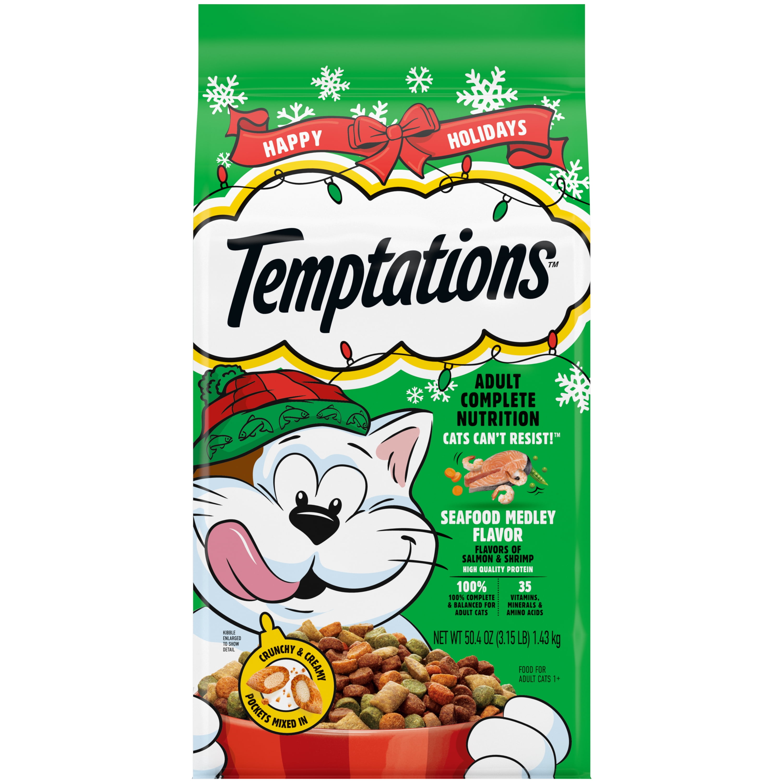 Temptations Seafood Medley Flavor Adult Dry Cat Food, 3.15 Lb. Holiday