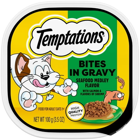 Temptations Seafood Medley Flavor Bites In Gravy Wet Cat Food, 3.5 Oz Tray