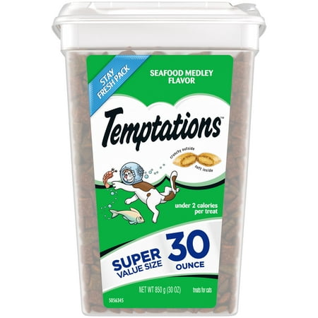 Temptations Seafood Medley Flavor Crunchy and Soft Cat Treats, 30 oz Tub