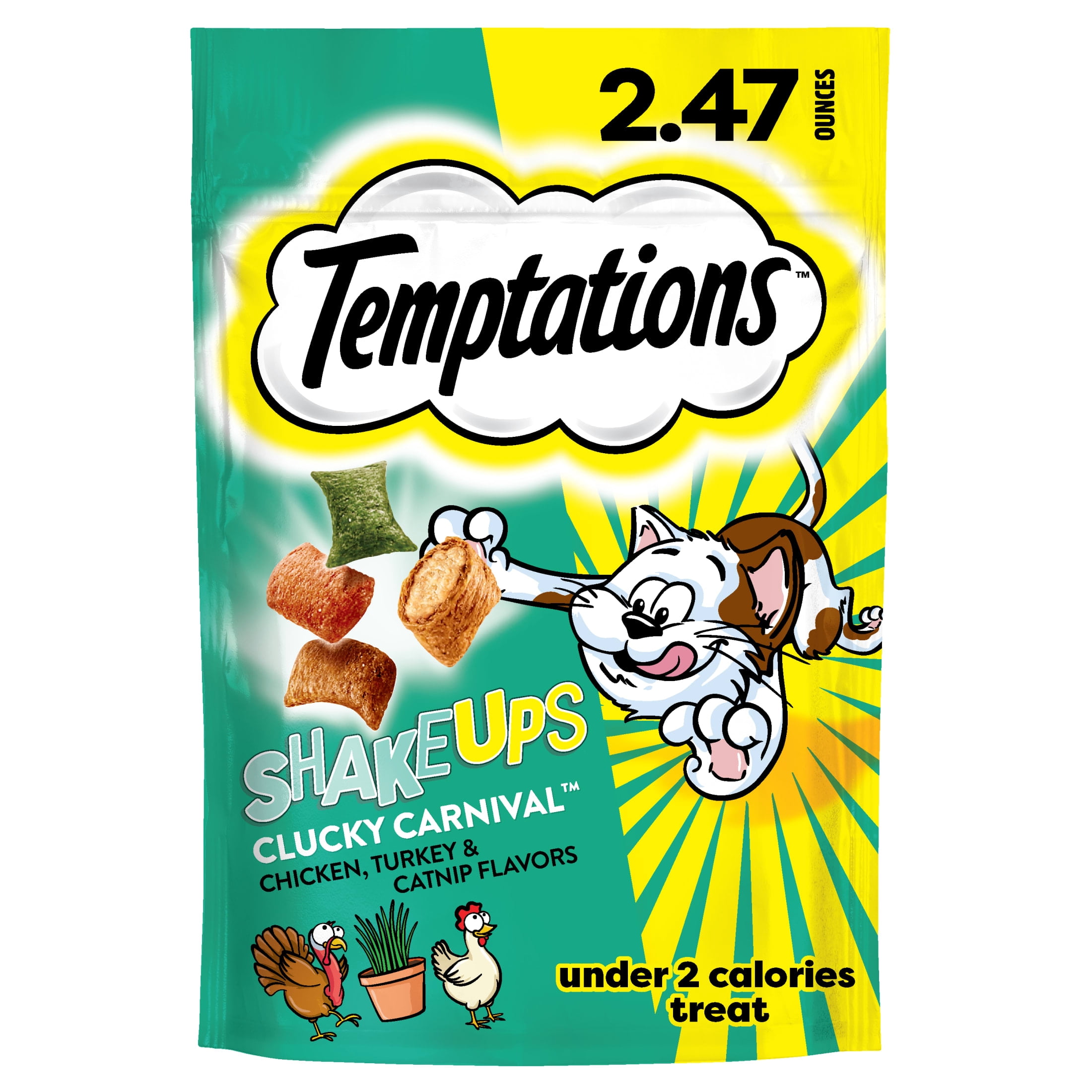 Temptations ShakeUps Chicken, Catnip & Turkey Flavor Topper, Crunchy & Soft Treat for Cat, 2.47 oz Pouch