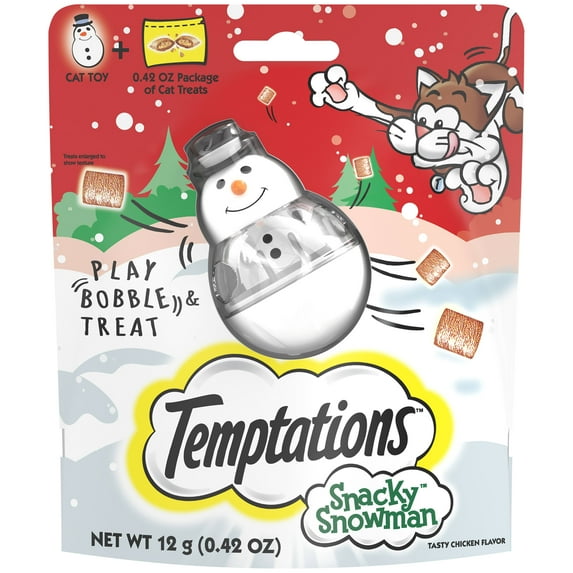 Temptations Snacky Snowman Cat Toy And Sample Treat Pack, Tasty Chicken Flavor, .42 Oz Pouch