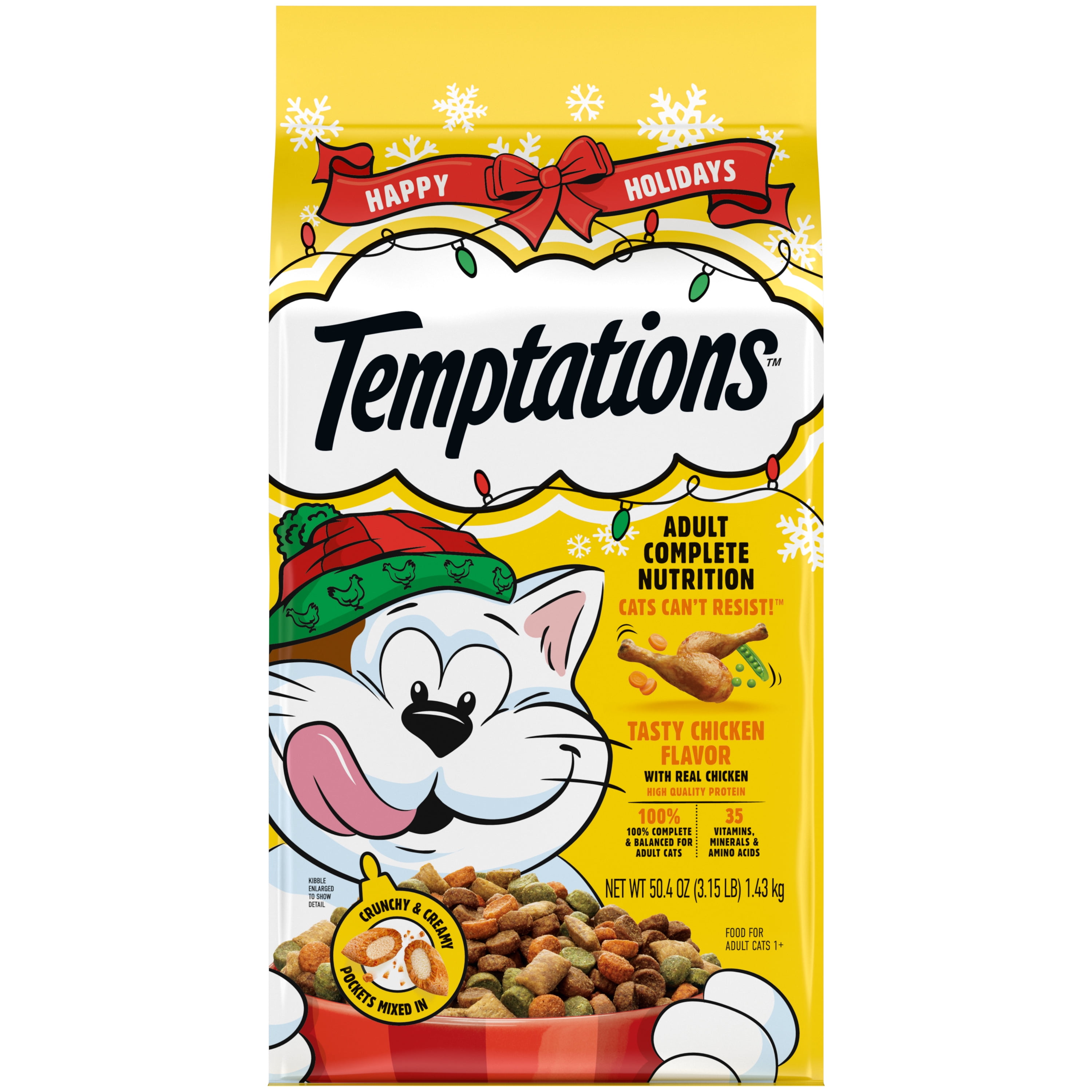 Temptations Tasty Chicken Flavor Adult Dry Cat Food, 3.15 Lb. Holiday